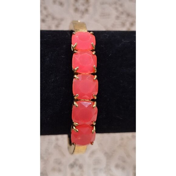 EUC Kate Spade New York "Squared Away" Gold Plated Bangle Bracelet w/ Gemstones - Picture 4 of 8